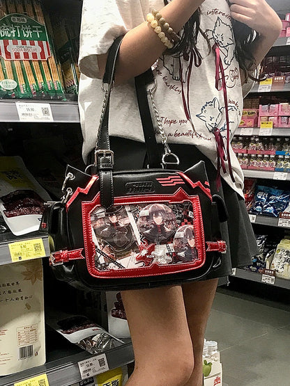 Black & Red Cute Kitty Ear Design Ita Bag