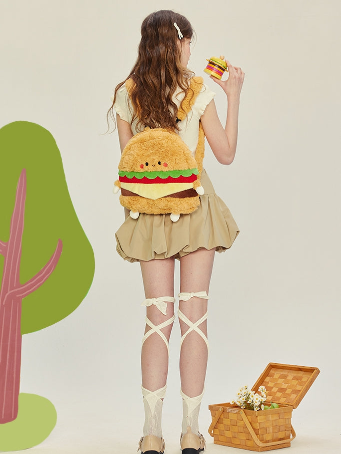 Yellow Cute Plush Hamburger Backpack