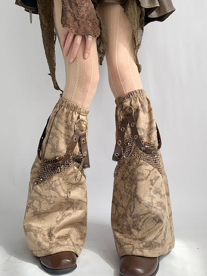 Brown Wasteland Punk Y2K Belt And Key Charm Leg Warmers