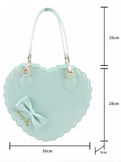Small/Large Size Mint Heart Cookie Crossbody/Hand Bag for Sweet Lolita - Bow Accent & Zipper Design