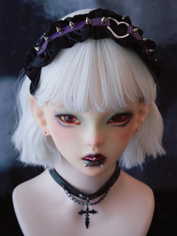 Black And Purple Gothic Ruffle Trim Decorated Studs Design KC