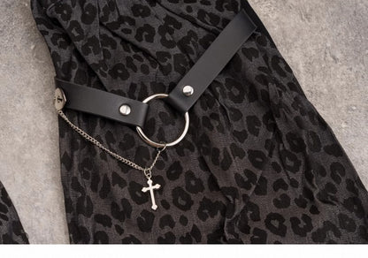 Y2K Black and Gray Leopard Leg Warmers