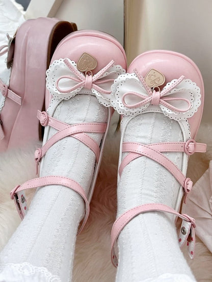 Knotted Bow Accent Sweet Pink Round Toe Platforms