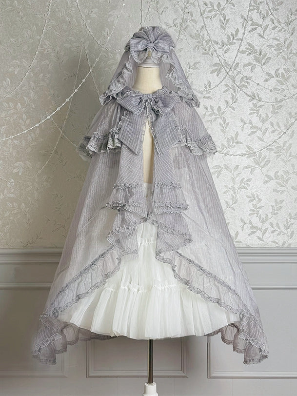 Silver Gray Cascading Ruffle Trimming Cloak