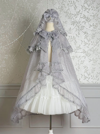 Silver Gray Cascading Ruffle Trimming Cloak