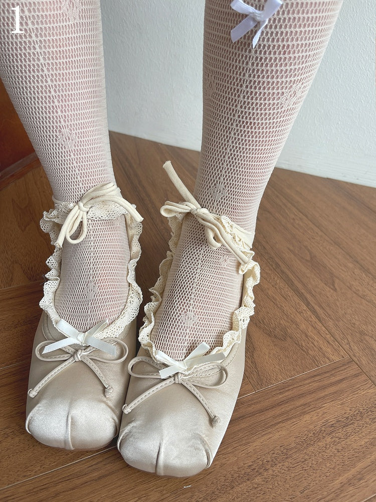 Nude Butterfly Pattern Hollow-out Tights /Lace Trim Socks