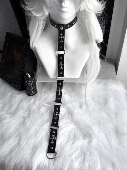 Punk Black/Red PU Cross and Stud Embellished Chain Choker