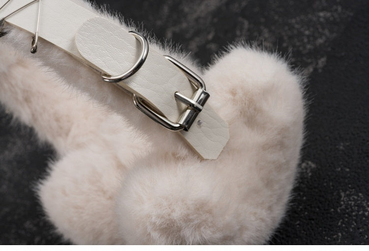 White Handmade Cross Pins Bow Plush Heart-shaped Earmuffs