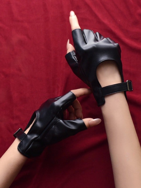 Black/White/Black&White Cyberpunk Buckle Finger Gloves