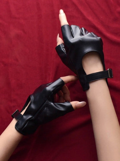 Black/White/Black&White Cyberpunk Buckle Finger Gloves