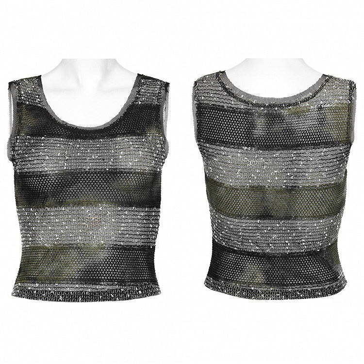 Black and Green Punk Daily Striped Vest