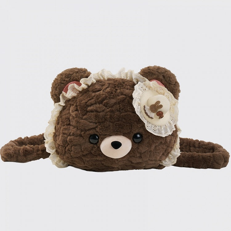 Brown Bear-shaped Lace Design Plush Backpack