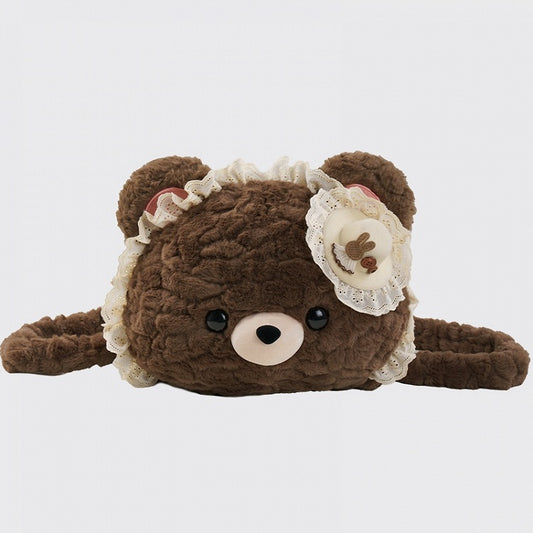 Brown Bear-shaped Lace Design Plush Backpack