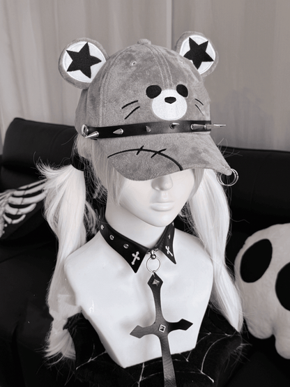 Punk Pointed Stud Details Gray Mouse Design Cap