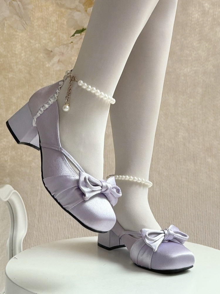 Purple Elegant Bow at Top Mary Janes With 3 Detachable Buckle Ankle Straps
