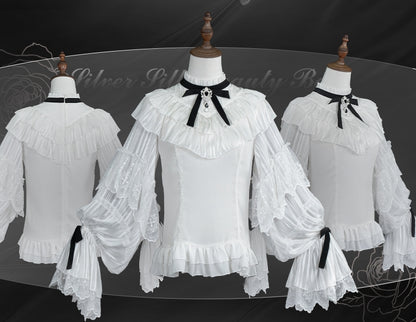 White Elegant Edward Neck Long Sleeves Blouse