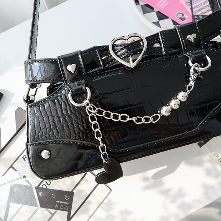 Black Ita Bag with Chain and Heart Charm