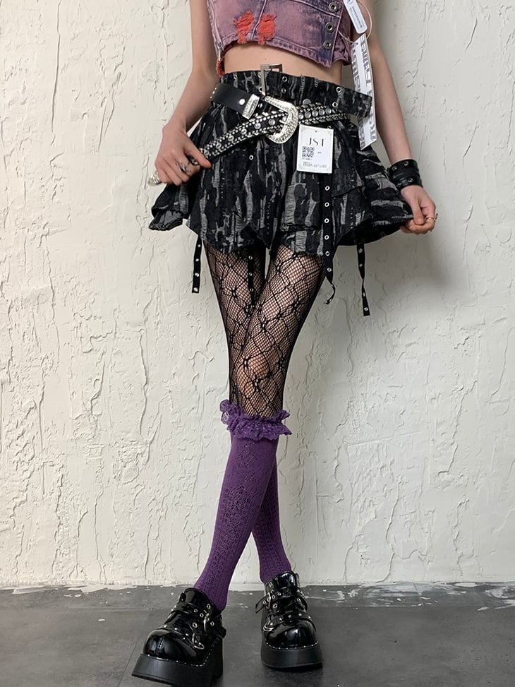 Purple Y2K Ruffled Cuff Underknee Stockings