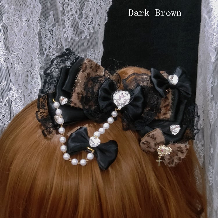 5 Color Options Two Leopard Pattern Rhinestone Heart Decorated Bead Chain Hairclips