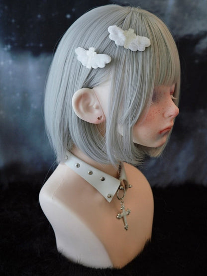 White Gothic Handmade Angel Wing Cross Hairclips