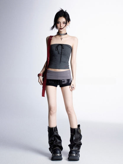 Y2K Black PU Buckle Strap Distressed Bittersweet Leg Warmers