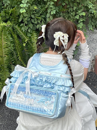 Blue Ruffle Trim Bow Accents Balletcore Ita Backpack