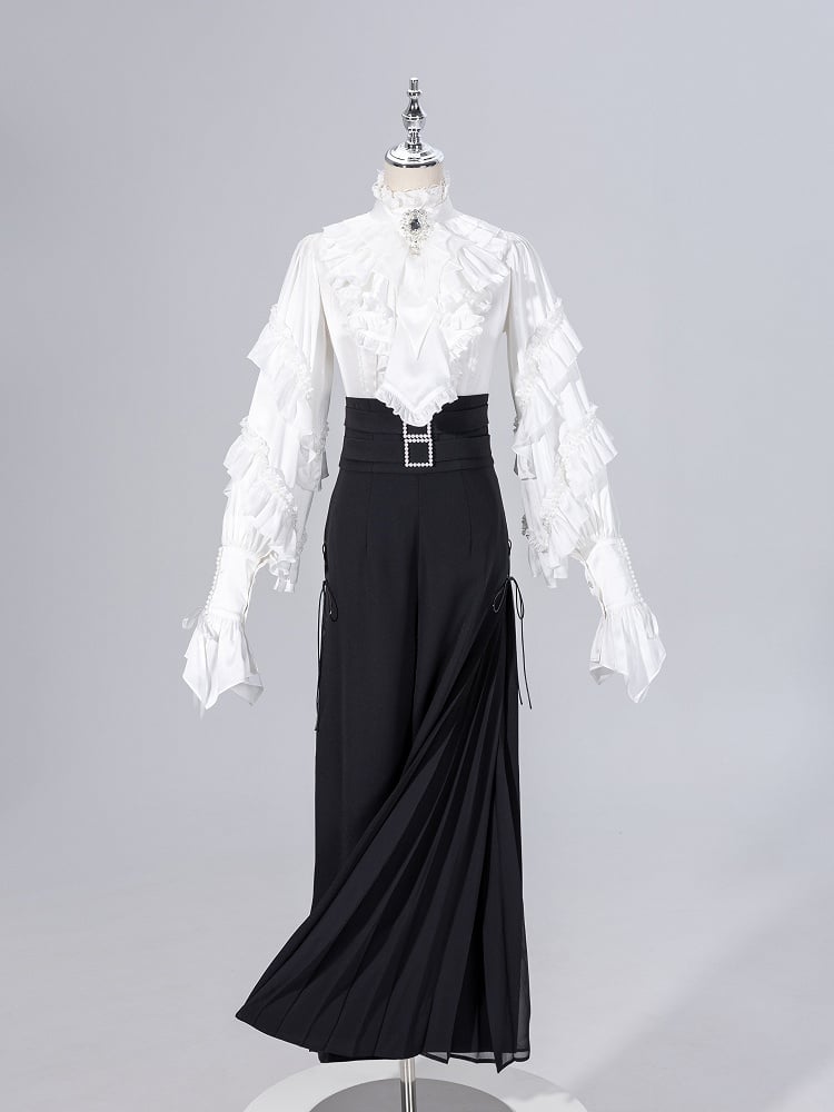Black High Waist Flowing Pleated Chiffon Panels Wide-leg Pants