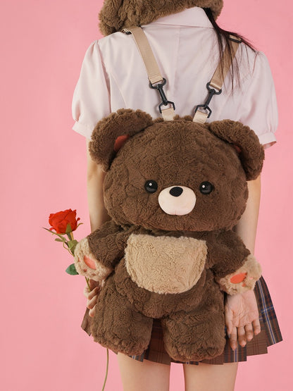 Chocolate Brown 35cm/50cm Plush Bear Backpack Detachable Shoulder Straps