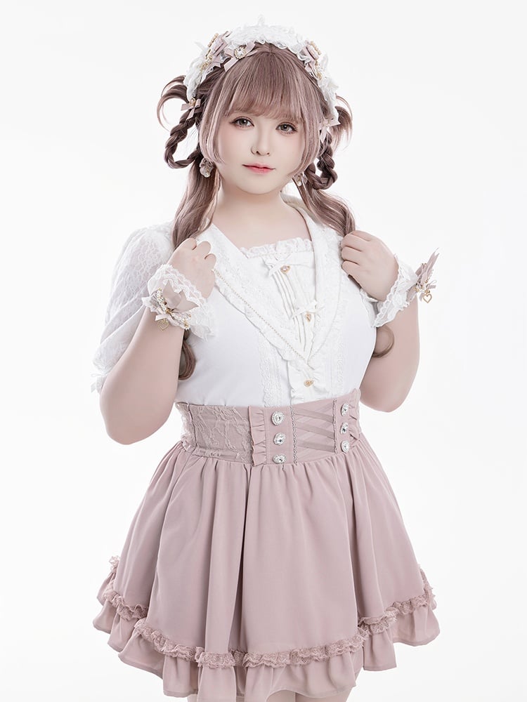 Jirai Kei Sailor Collar White Short Sleeves Blouse Bowknot and Sweetheart Rhinestone Decorations