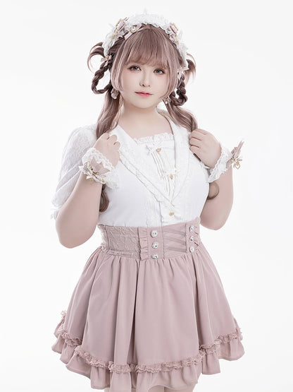 Jirai Kei Sailor Collar White Short Sleeves Blouse Bowknot and Sweetheart Rhinestone Decorations