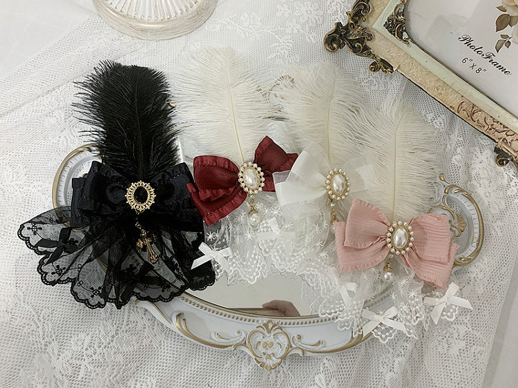4 Colors Bowknot Details Gothic Elegant Feather Hairclip