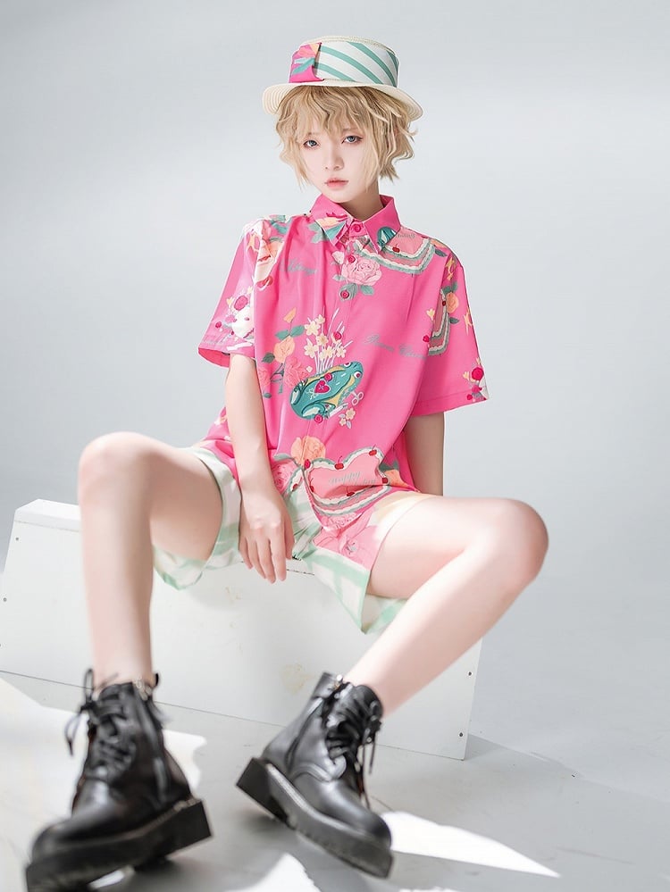 Summer Playful Pink Printed Shirt