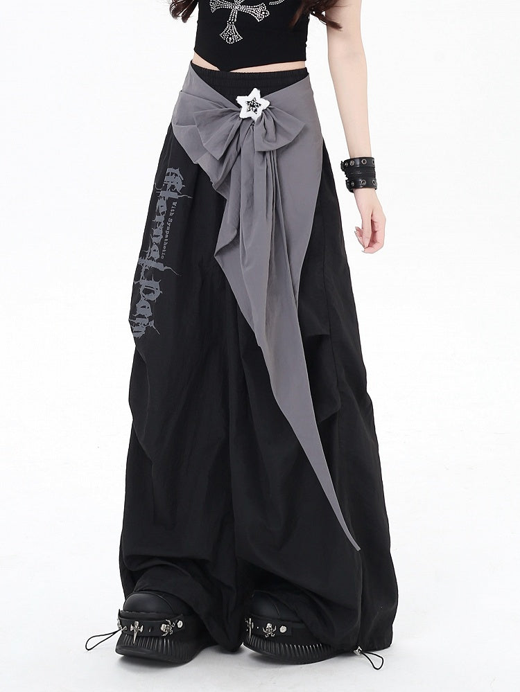 Black / Pink Low Waist Loose Fit Cargo Pants with Detachable Waist Accessory