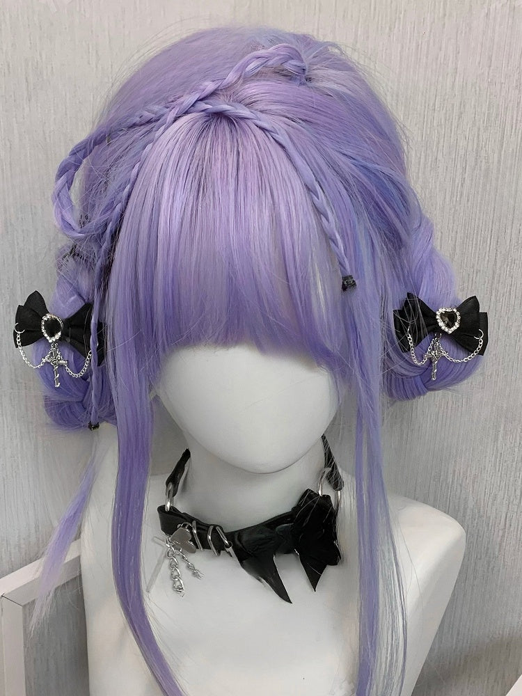 Black/Champagne/Pink Cross Charm Rhinestone Heart Decorated Bowknot Hairclips