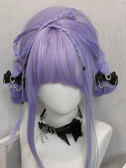 Black/Champagne/Pink Cross Charm Rhinestone Heart Decorated Bowknot Hairclips