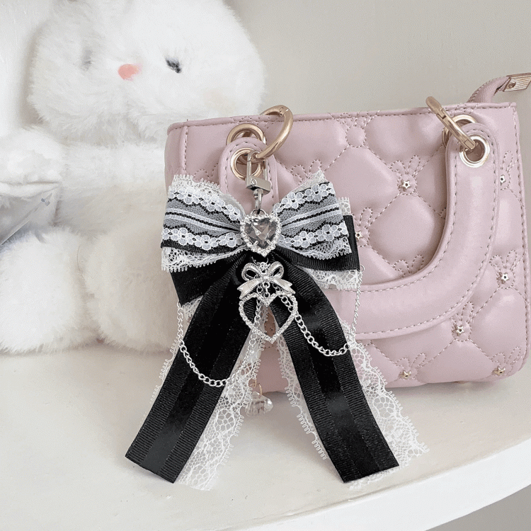 5 Colors Jirai Kei Heart Rhinestone Chains Decorated Bowknot Charm