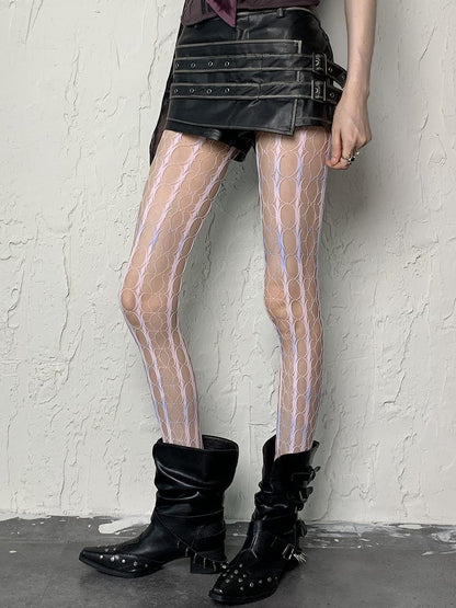 Gray Yellow/Pink Blue Tie-Dye Y2K Cut-out Design Fishnet Tights