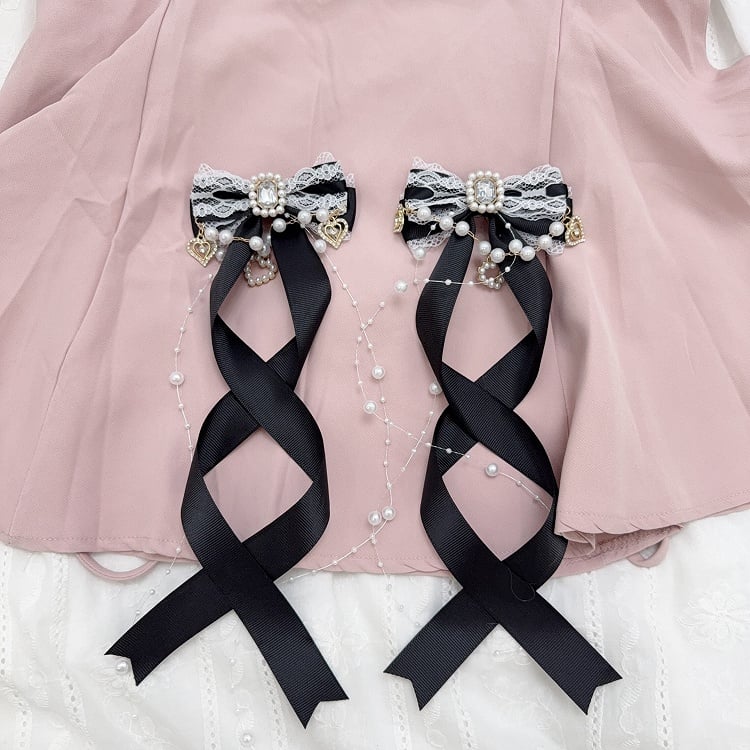 Six Colors Jirai Kei Ribbon Bow Hairclips Seiso Style with Long Spiral Tails for Ponytail