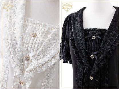 Jirai Kei Sailor Collar Black Short Sleeves Blouse Bowknot and Sweetheart Rhinestone Decorations