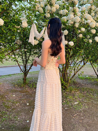 Apricot Floral Print Cotton Bustier Boned Corset Top