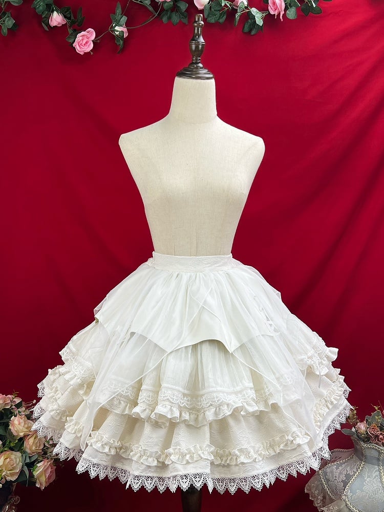 White Shiro Gothic Lolita Handkerchief Overlay Jacquard Skirt