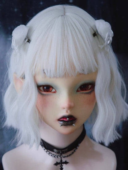 Handmade Rosette Design Gothic White Bowknot Hairclips with Crosses