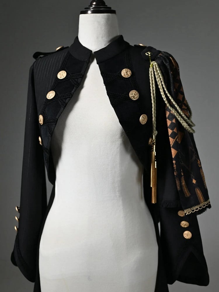 Black Detachable One-shoulder Cape Knight Tailcoat