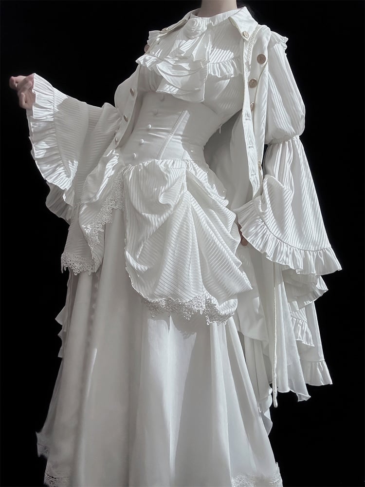 Clearance-Size L for Waist 68-72CM White Gothic Boned Corset Under Bust High Waist Aristocrat Lolita Skirt