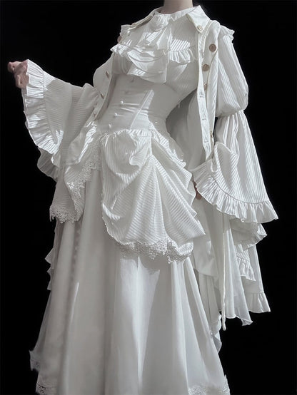 Clearance-Size L for Waist 68-72CM White Gothic Boned Corset Under Bust High Waist Aristocrat Lolita Skirt