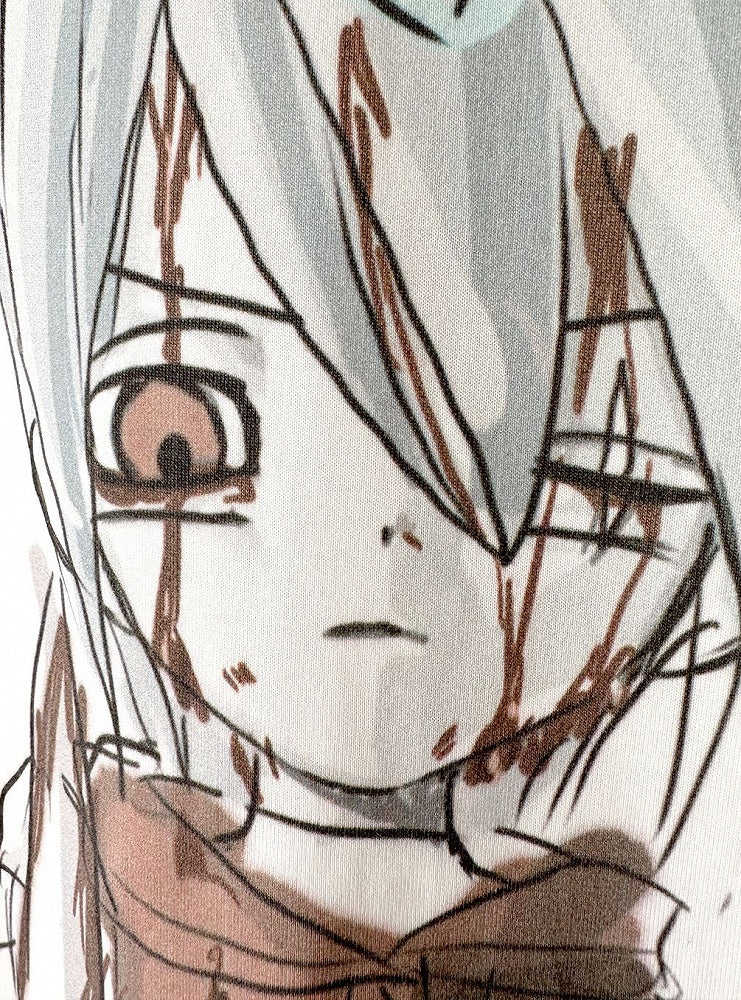 Cartoon Boy Print Khaki and White T-shirt