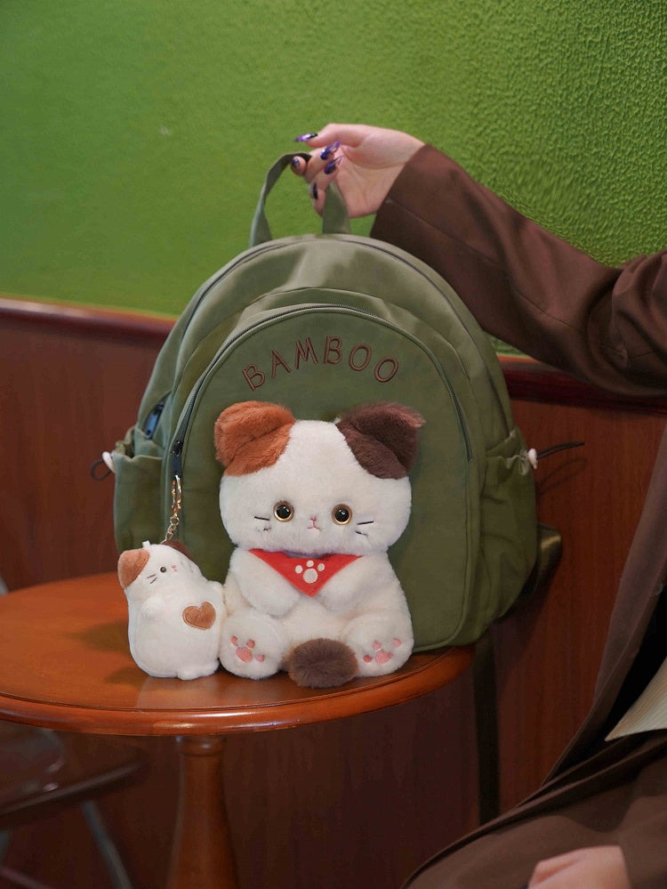 Green Cute Backpack With A Detachable Kitty Plushie