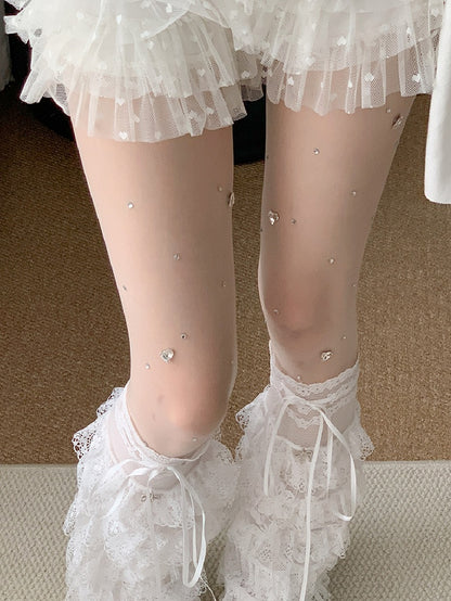 White Rhinestone Decorated Tights