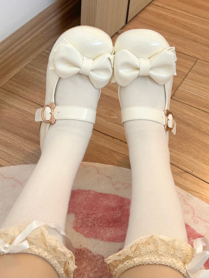 White Bow at Top Block Heels Sweet Lolita Shoes