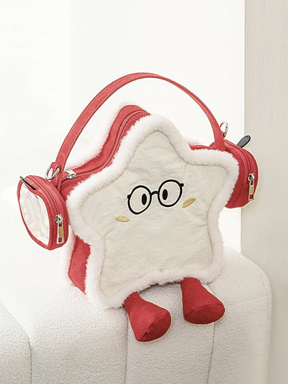 2-Way Kawaii Red Apple-Themed Plush Mini Ita Backpack With Headphones Design